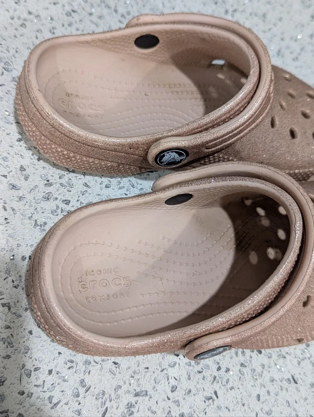 Crocs Kids Glitter Shiny Rose Gold Water Shoes Clogs Little Girls Size 10 10c